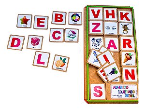 Alfabeto Ilustrado Móvel Brinquedo Pedagógico 52 Peças Mdf