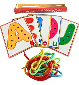 Kit Alinhavos Vogais Brinquedo Educativo Pedagógico Em Mdf