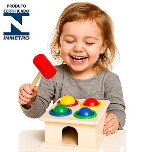 Brinquedo Educativo Infantil Bate Bolinha Montessori de Madeira Colorido Coordenação Motora
