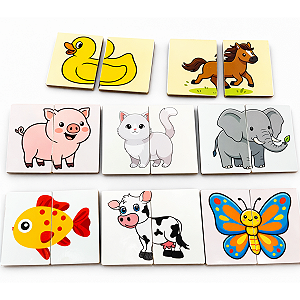 Primeiro Quebra Cabeça Infantil Madeira 2 Partes Animais Peças Grandes Educativo
