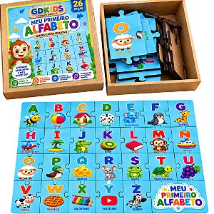Quebra Cabeça Infantil Alfabeto 26 Peças MDF Educativo Letras e Figuras Meu Primeiro Alfabeto