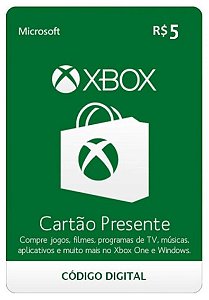 Cartão Presente Codigo 25 Digitos Xbox Live R$ 5 Reais