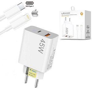 Carregador Celular Iphone Type C USB + Cabo Tp C / Lightning Lehmox LE-405