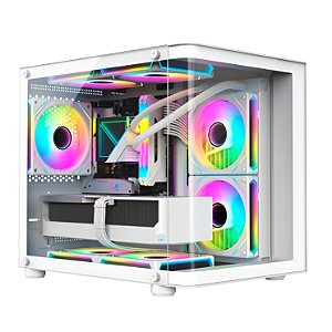 Gabinete Gamer Hayom Aquário GB1799 Branco 4 Fans Rgb S/ Fte