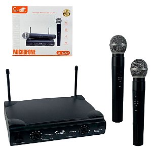Microfone Sem Fio Eletromex EL-5007 c/ 02 Microfones + Receptor