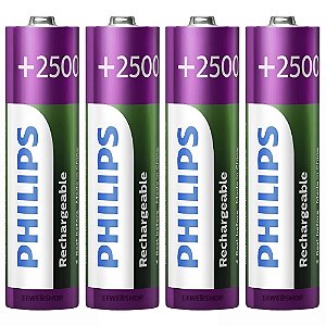 Pilha Recarregavel AA Philips 2500mah C/ 04 Unid