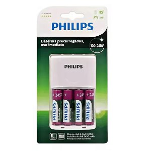 Carregador Pilhas Philips SCB2445NB C/ 04 Pilhas AA 2450mAh