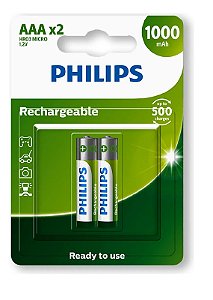 Pilha Recarregavel AAA Philips 1000mah C/ 02 Unid