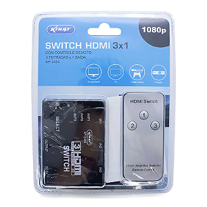 Hub Hdmi 03 Ent / 01 saída Knup KP-3464 c/ Controle Rem