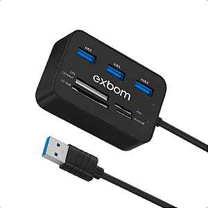Hub Usb 03 Portas Exbom UH-R230 c/ Leitor Cartão