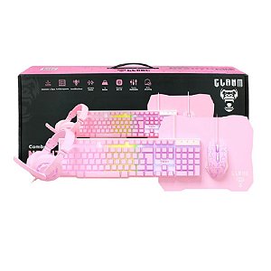 Combo Gamer Nightmare Teclado Mouse Mouse Fone Pad Rosa