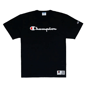 CAMISETA CHAMPION PES MC LOGO EMBROIDERY SCRIPT PRETO