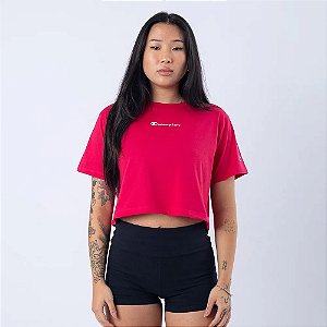 CAMISETA CROPPED CHAMPION FEM MINI SCRIPT RELEV CHERRY
