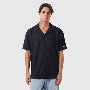 CAMISA CHAMPION PIQUET SCRIPT C LOGO 3D PRETO
