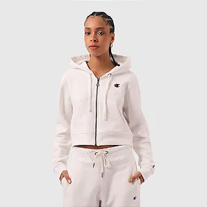 MOLETOM CHAMPION FEMININO CROPPED ZIPER C LOGO BRANCO