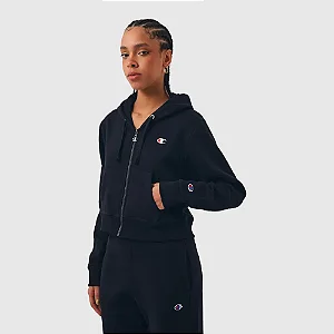 MOLETOM CHAMPION FEMININO CROPPED ZIPER C LOGO PRETO