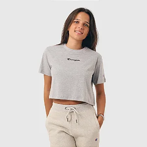 CAMISETA CROPPED CHAMPION FEM MINI SCRIPT RELEV CINZA