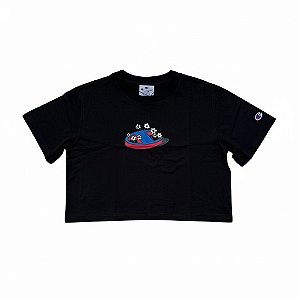 CAMISETA CROPPED CHAMPION C FLOWERS PRETA