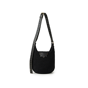 BOLSA BARRA CREW LATERAL EM CROCHÊ E COURO PRETA