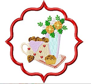 Matriz Bordado Bule Com Flores Na Moldura