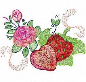 Matriz Bordado Pano De Prato Frutas Com Flores Delicadas