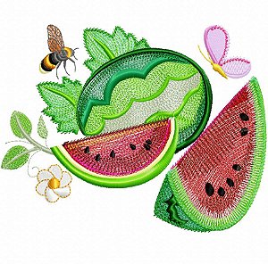 Matriz Bordado Pano de Prato Abelhinha Nas Frutas