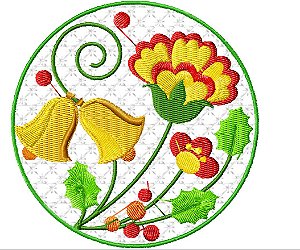 Matriz Bordado Natal Com Flores Na Moldura