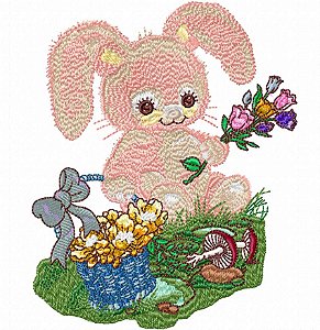 Matriz Bordado Coelhinha E Amigos Com Flores