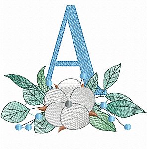 Matriz Bordado Alfabeto Flor Branca E Folhas