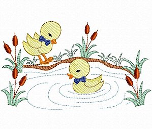 Matriz Bordado Patinhos No Jardim Para Fraldas