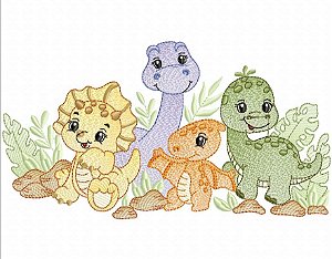 Matriz Bordado Dino Com Folhagem Para Fralda