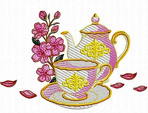 Matriz Bordado Pano De Prato Chá Da Tarde Flores Lindas