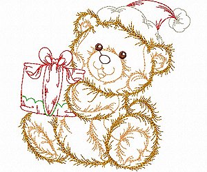 Matriz Bordado Natal Ursinho Feliz Contorno