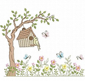 Matriz Bordado Gaiola E Casinha De Passarinho