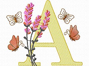 Matriz Bordado Alfabeto Borboletas Na Lavanda