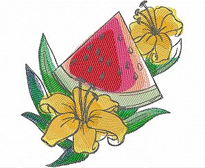 Matriz Bordado Pano De Prato Flores Com Frutas