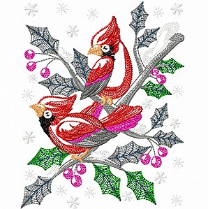 Matriz Bordado Natal Casal Passarinhos No Galho