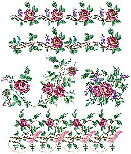 Matriz Bordado Toalha E Lavabo Rosas Vermelhas Delicadas