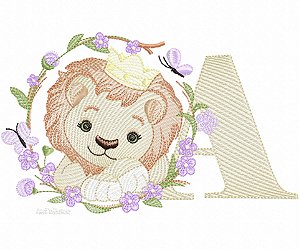 Matriz Bordado Alfabeto Delicado Leãozinho Na Moldura