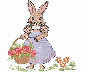 Matriz Bordado Páscoa Coelhinho No Jardim Com Flores