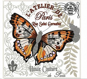Matriz Bordado Borboletas Em Paris Para Almofada E Quadrinho