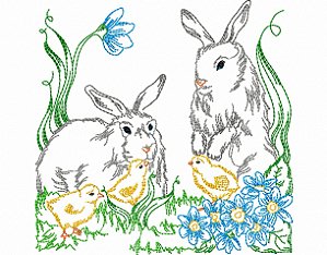 Matriz Bordado Páscoa Contorno Colorido