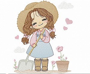Matriz Bordado Linda Menina Na Fazenda