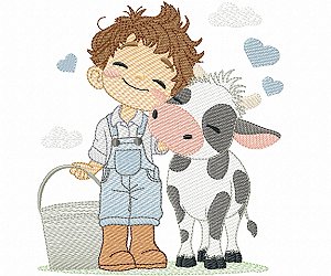 Matriz Bordado Menino Feliz Na Fazenda