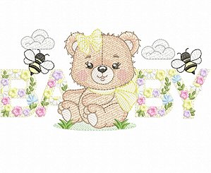 Matriz Bordado Ursinha No Jardim