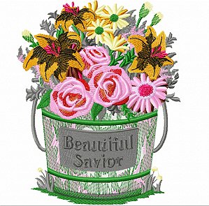 Matriz Bordado Arranjo Floral No Balde