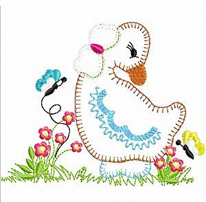 Matriz Bordado Pano De Prato Caseado Galinha E Patinha