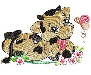 Matriz Bordado Pano De Prato Vaquinha No Jardim