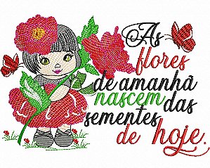 Matriz Bordado Pano De Prato Mensagens Menininha Flor