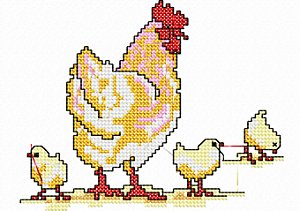 Matriz Bordado Pano De Prato Ponto Cruz Galinha E Pintinhos